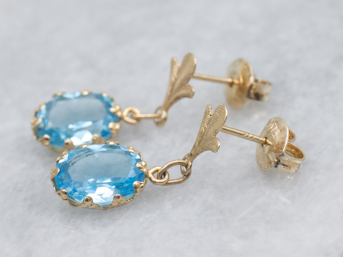 Blue Topaz Yellow Gold Gemstone Drop Earrings