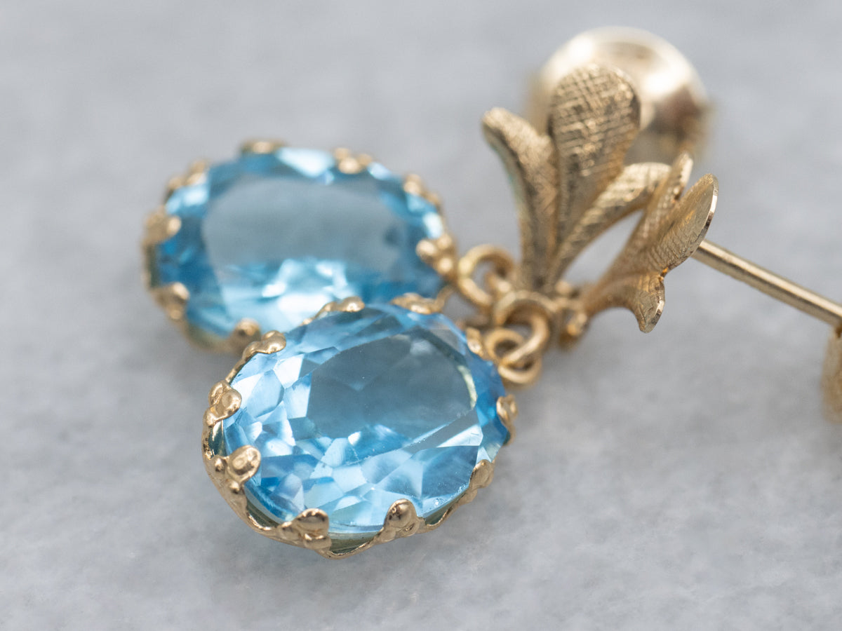 Blue Topaz Yellow Gold Gemstone Drop Earrings