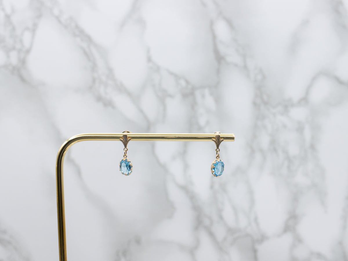 Blue Topaz Yellow Gold Gemstone Drop Earrings