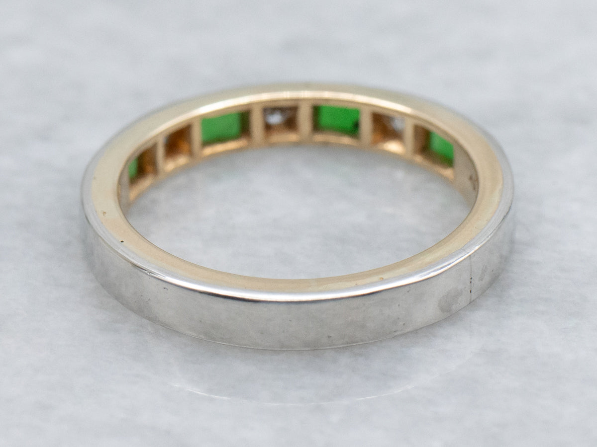 Jadeite and Diamond Yellow Gold Band with Platinum Top