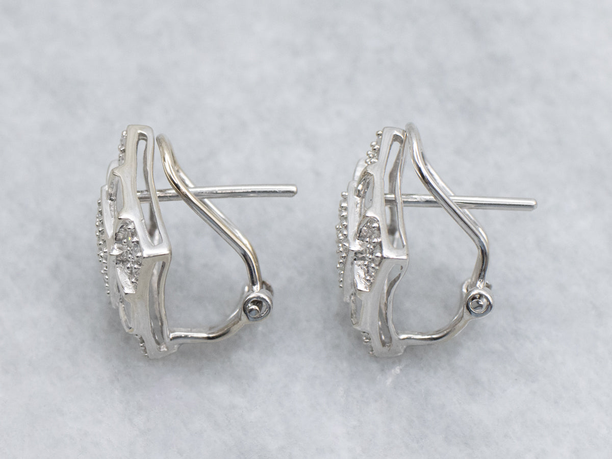 Brilliant Diamond Polished Gold Squared Cluster Stud Earrings