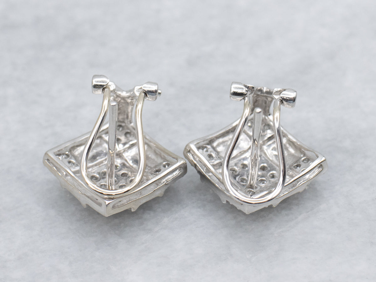 Brilliant Diamond Polished Gold Squared Cluster Stud Earrings