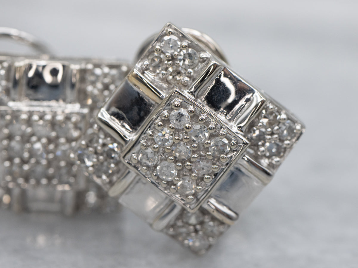 Brilliant Diamond Polished Gold Squared Cluster Stud Earrings