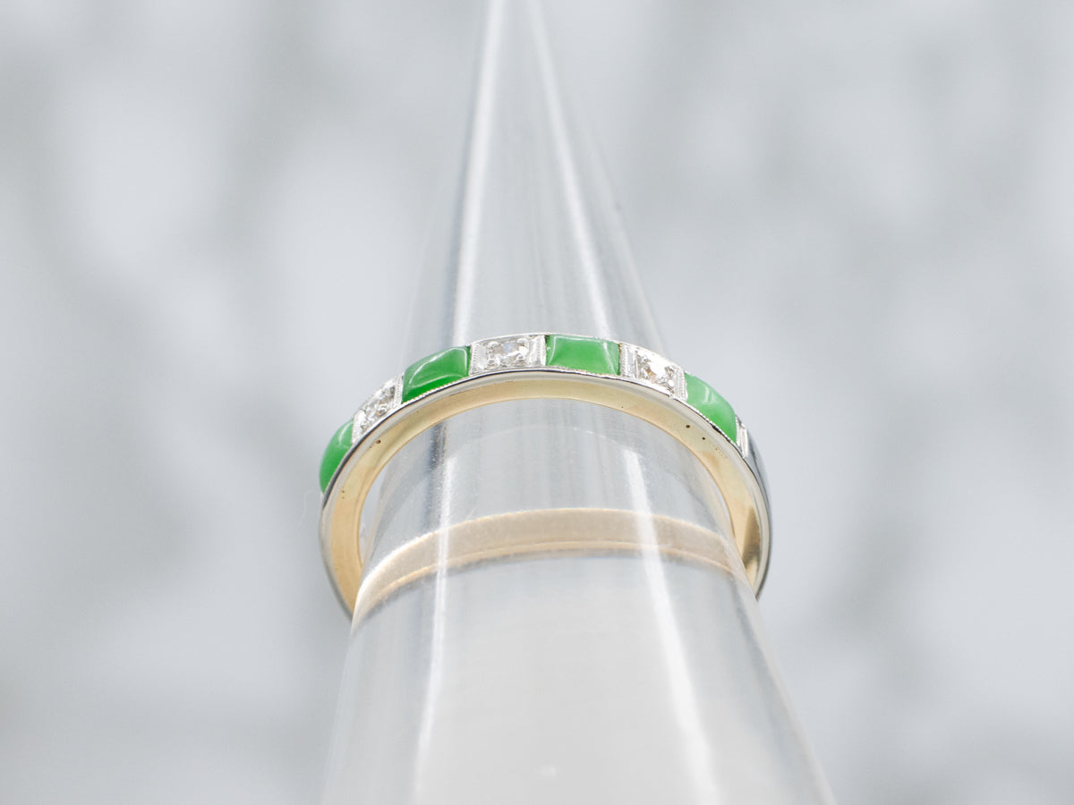 Jadeite and Diamond Yellow Gold Band with Platinum Top