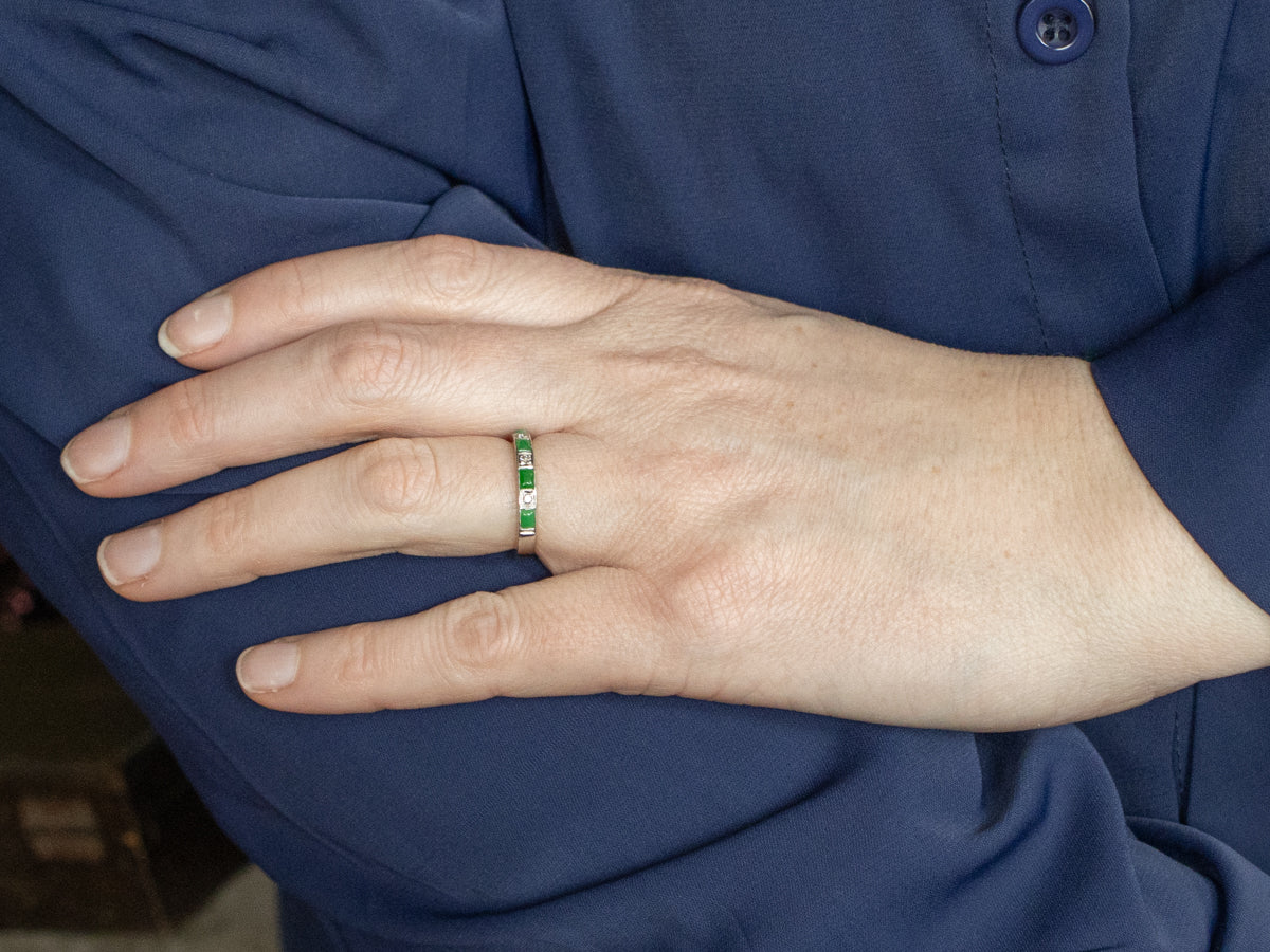 Jadeite and Diamond Yellow Gold Band with Platinum Top