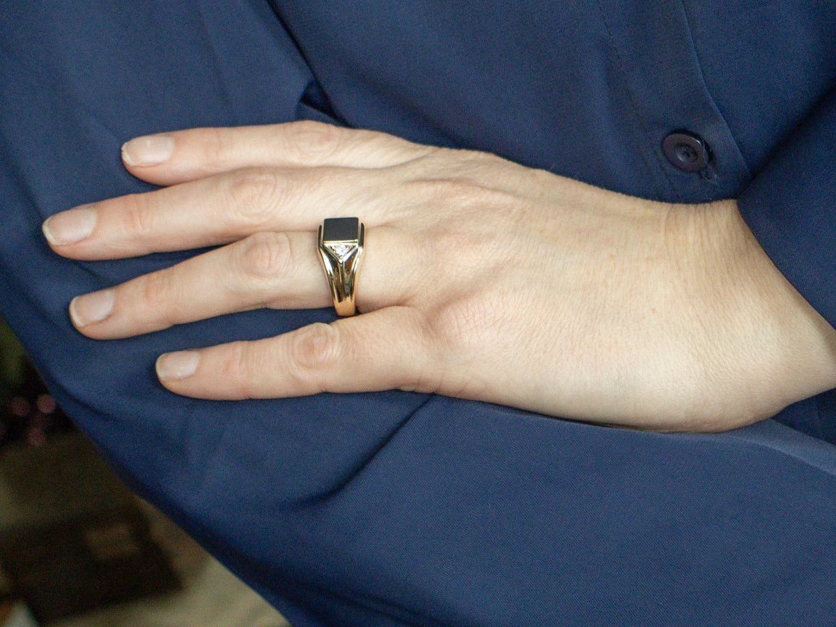 Men's Two-Tone Gold Signet Ring with Diamond Accents