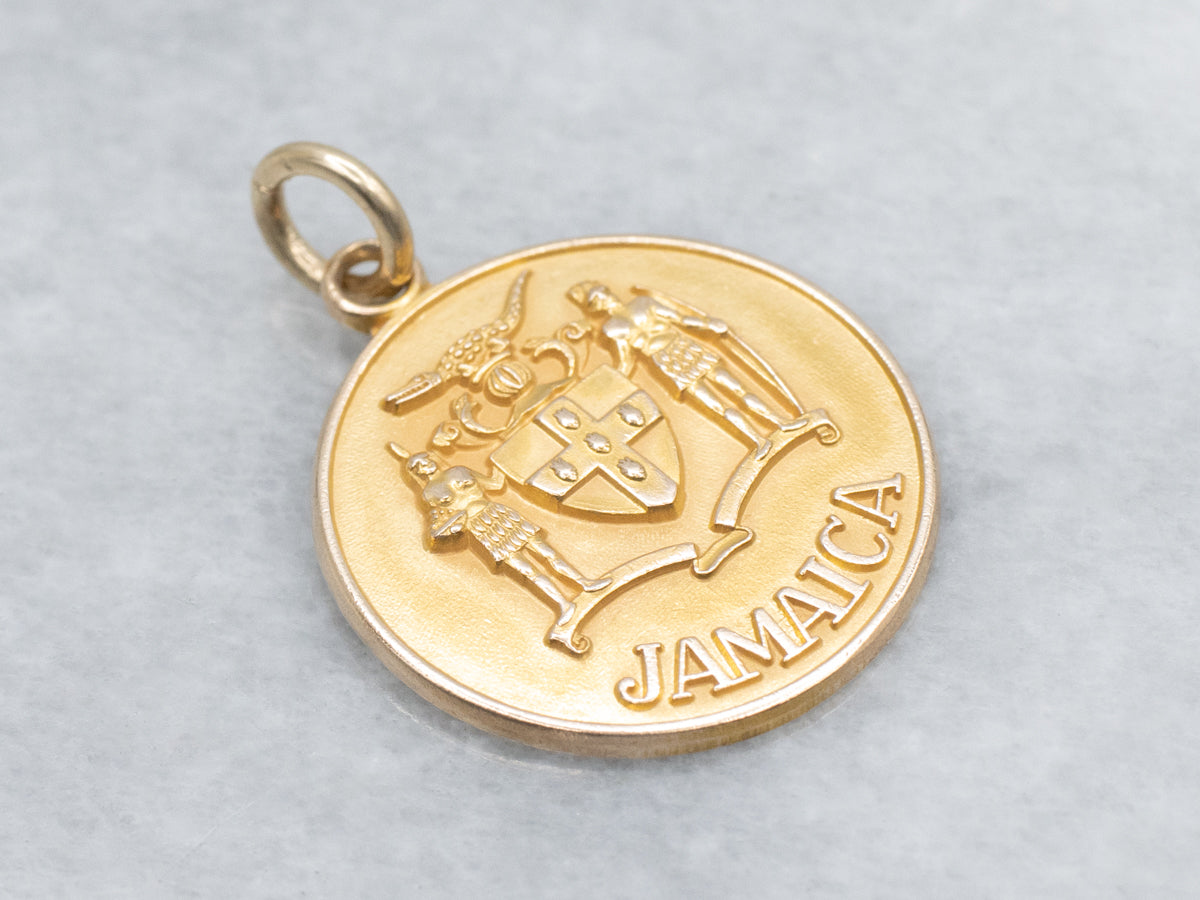 Vintage Gold Jamaican Coat of Arms Disc Pendant