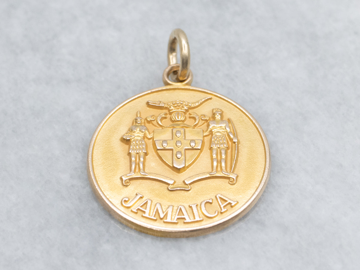Vintage Gold Jamaican Coat of Arms Disc Pendant