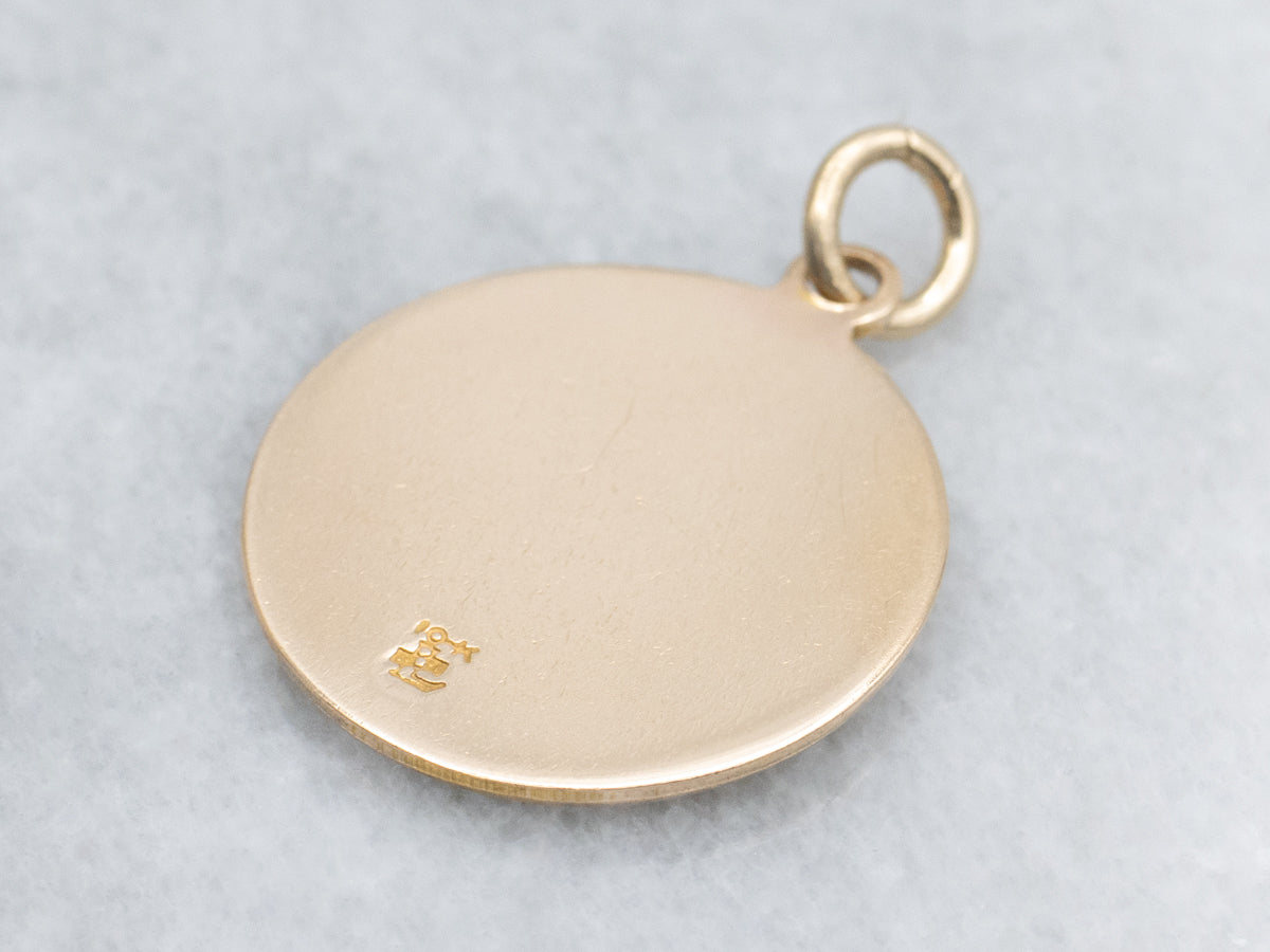 Vintage Gold Jamaican Coat of Arms Disc Pendant