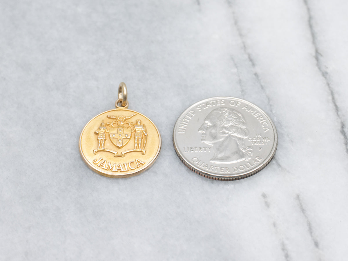 Vintage Gold Jamaican Coat of Arms Disc Pendant