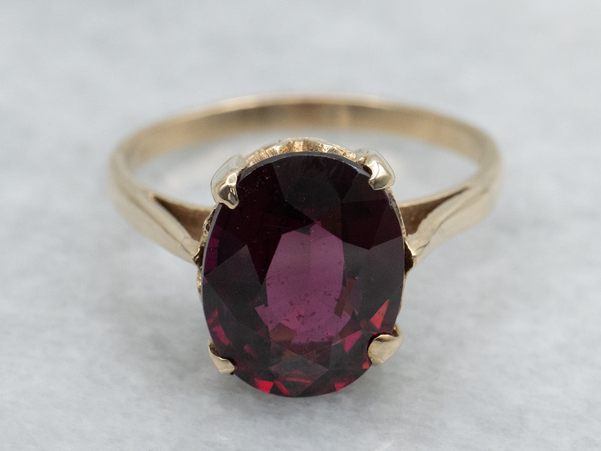 Rhodolite Garnet Yellow Gold Solitaire Ring