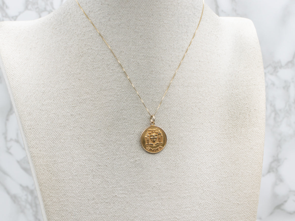 Vintage Gold Jamaican Coat of Arms Disc Pendant