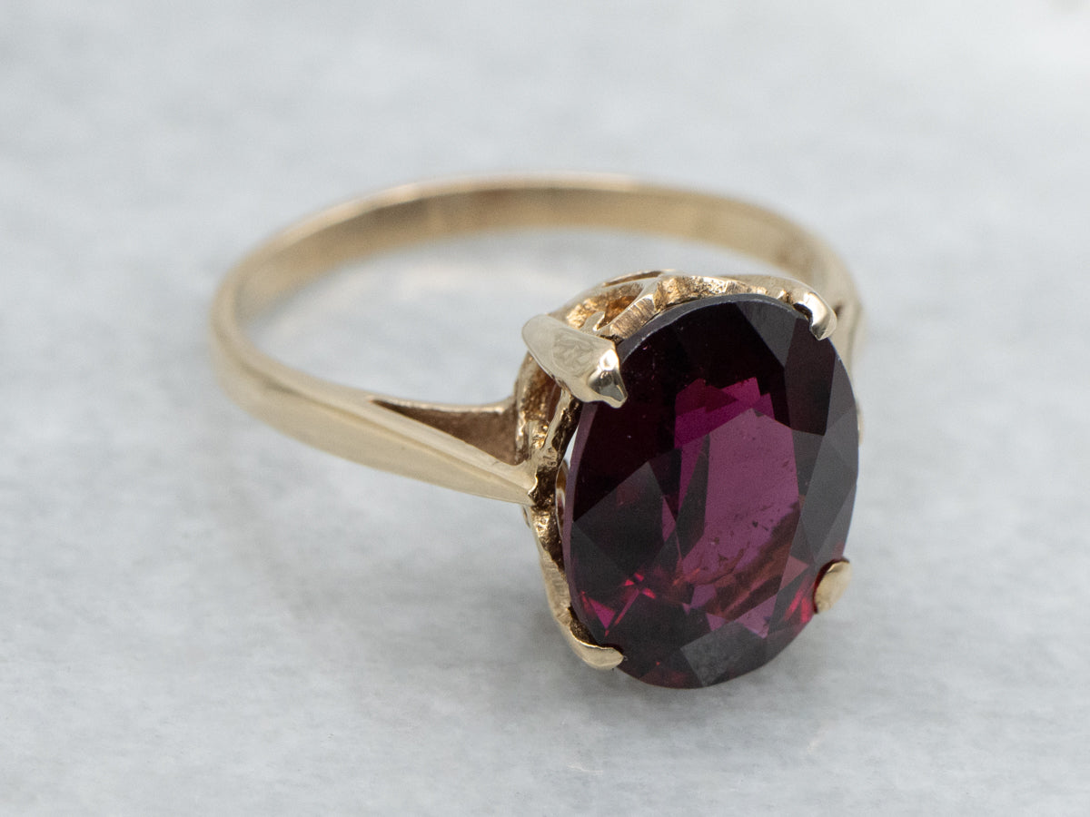 Rhodolite Garnet Yellow Gold Solitaire Ring