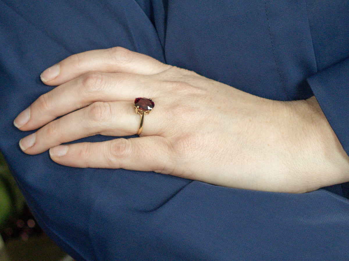 Rhodolite Garnet Yellow Gold Solitaire Ring