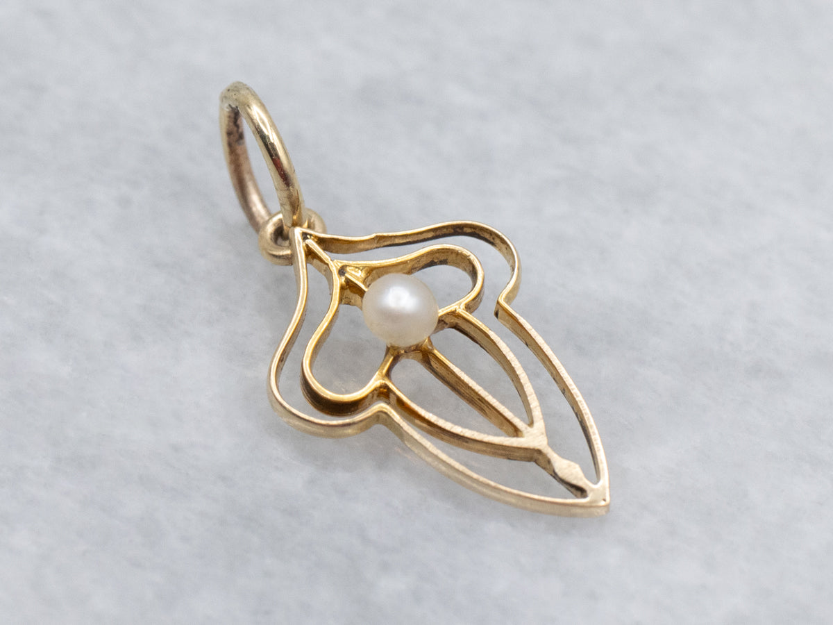 Yellow Gold and Pearl Antique Stickpin Conversion Pendant