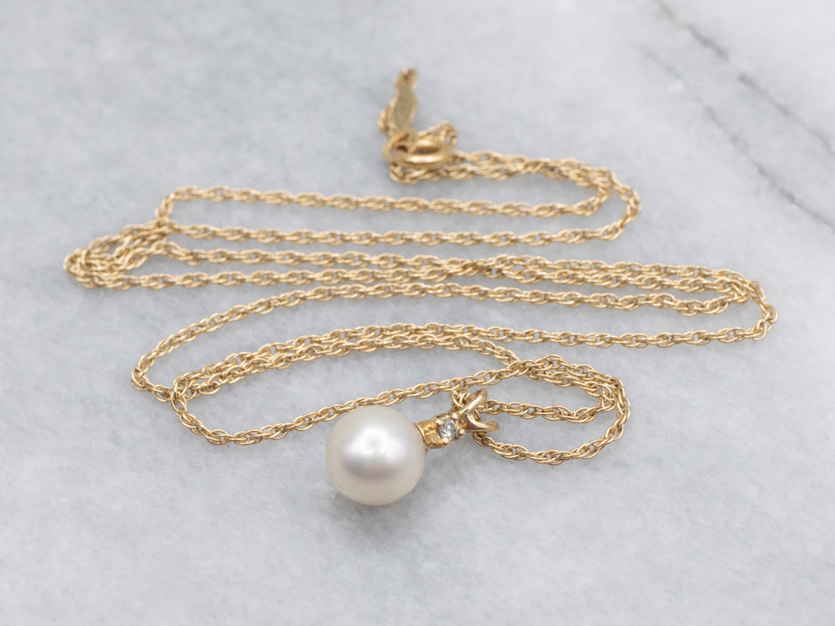 Saltwater Pearl Diamond and Gold Pendant Necklace