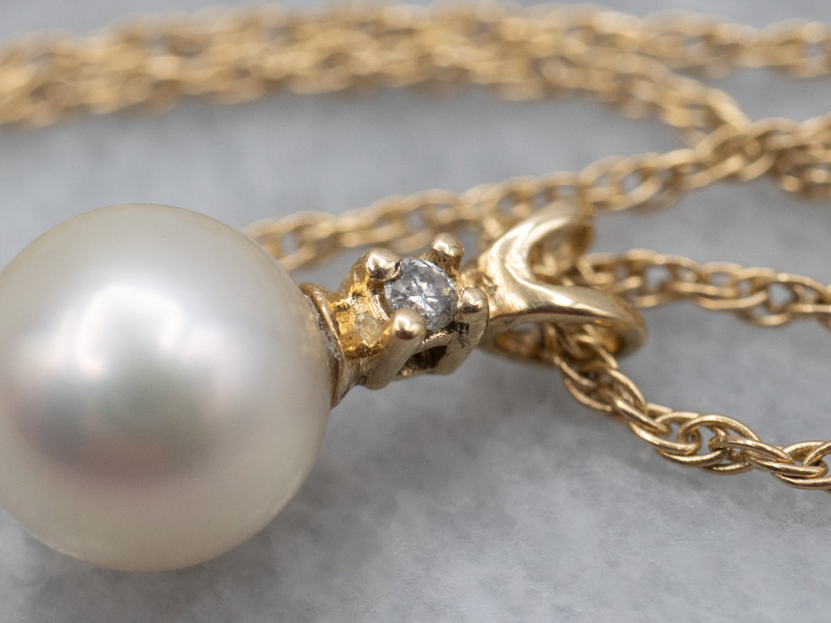 Saltwater Pearl Diamond and Gold Pendant Necklace