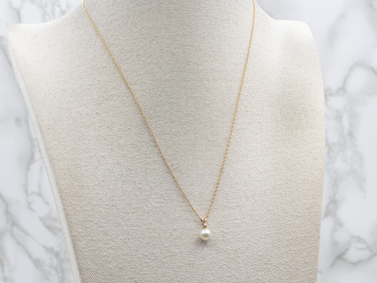 Saltwater Pearl Diamond and Gold Pendant Necklace