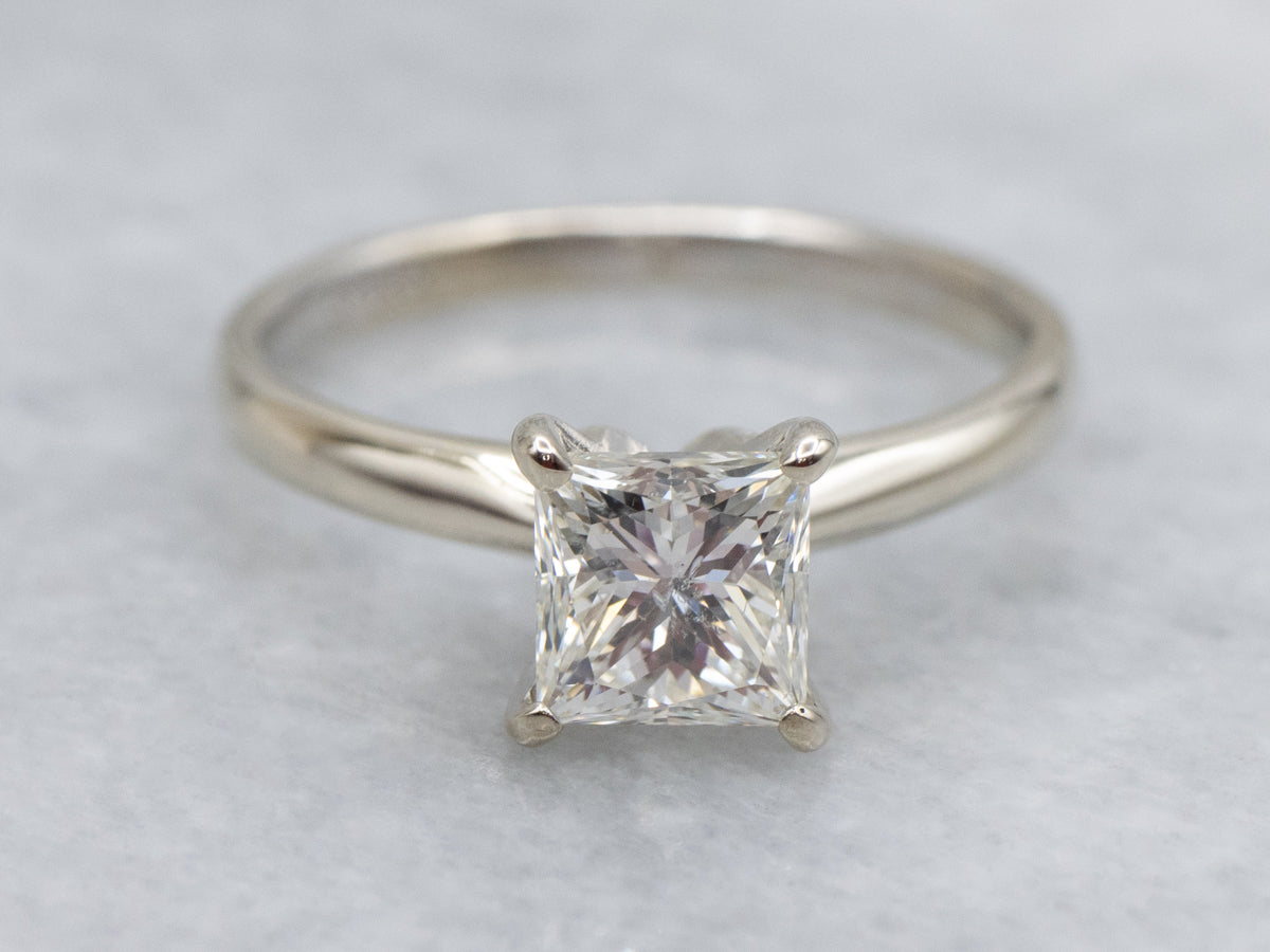 Brilliant Princess Cut Diamond Solitaire White Gold Engagement Ring