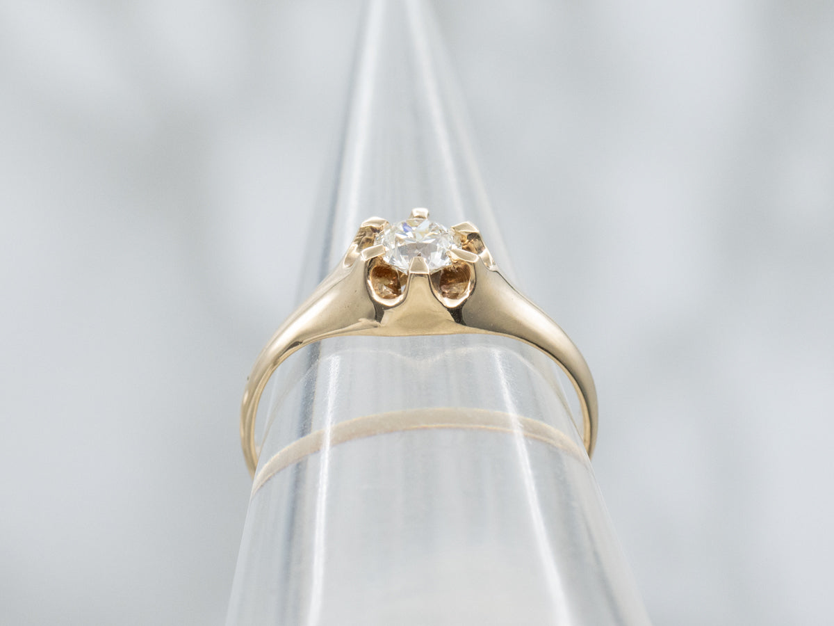 Belcher Set Old Mine Cut Diamond Antique Solitaire Engagement Ring