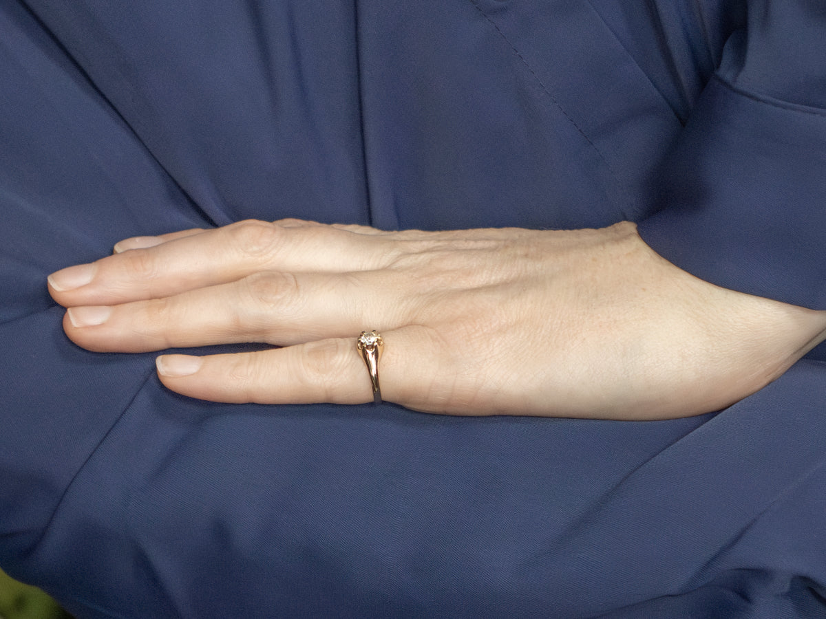 Belcher Set Old Mine Cut Diamond Antique Solitaire Engagement Ring