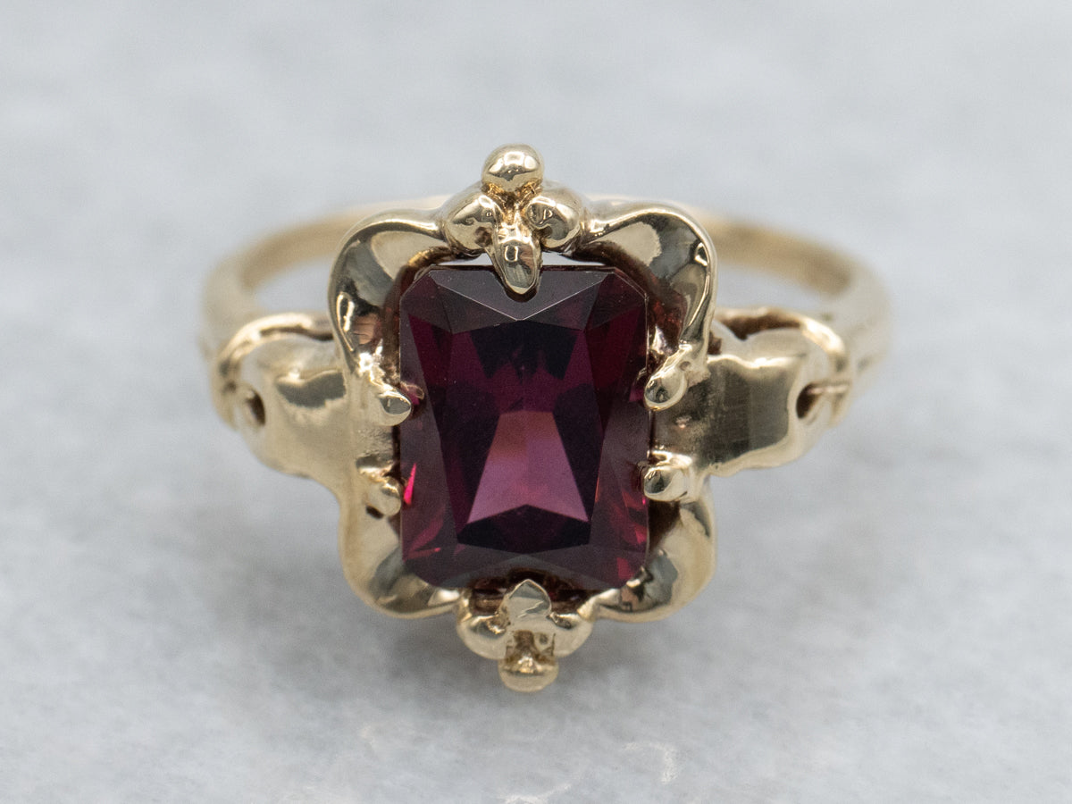 Victorian Revival Rhodolite Garnet and Gold Ring