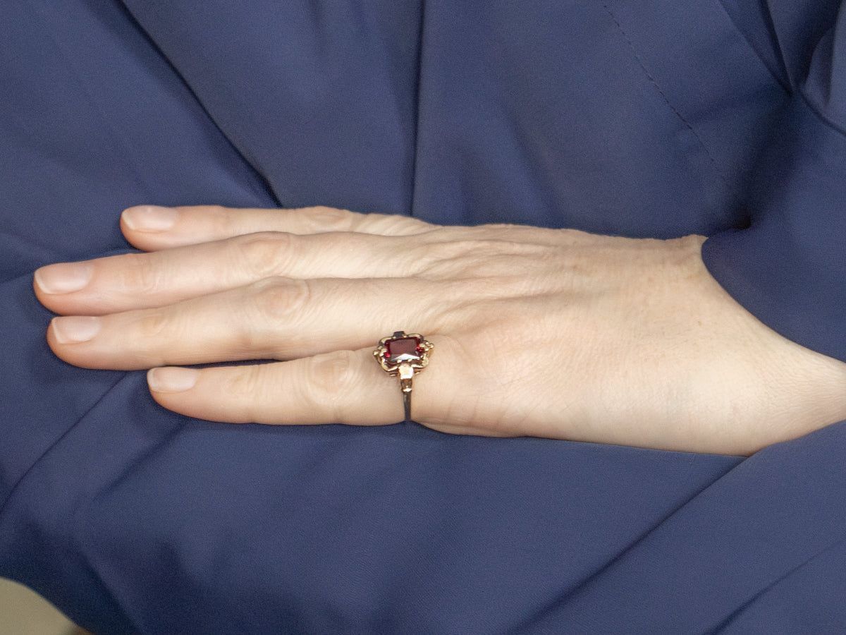 Victorian Revival Rhodolite Garnet and Gold Ring