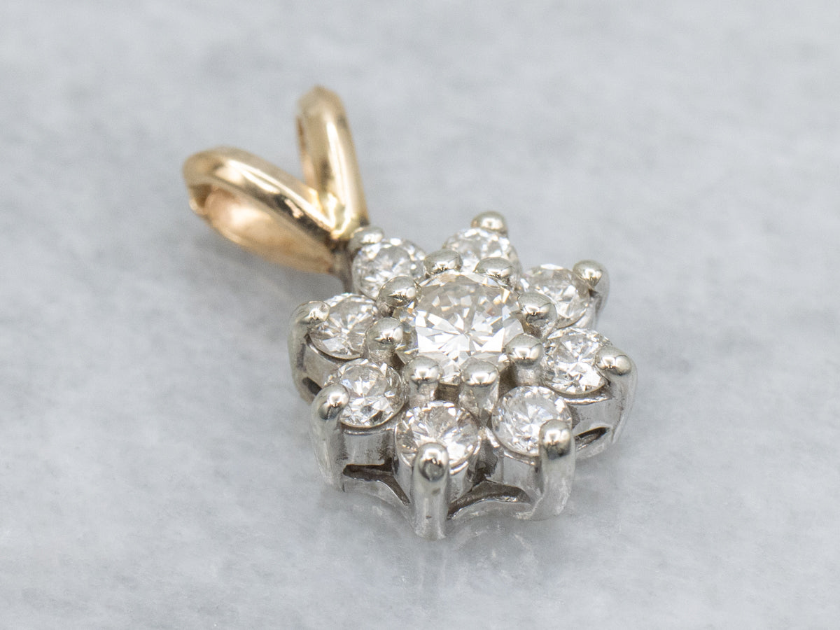 Two-Tone Gold Floral Diamond Halo Pendant