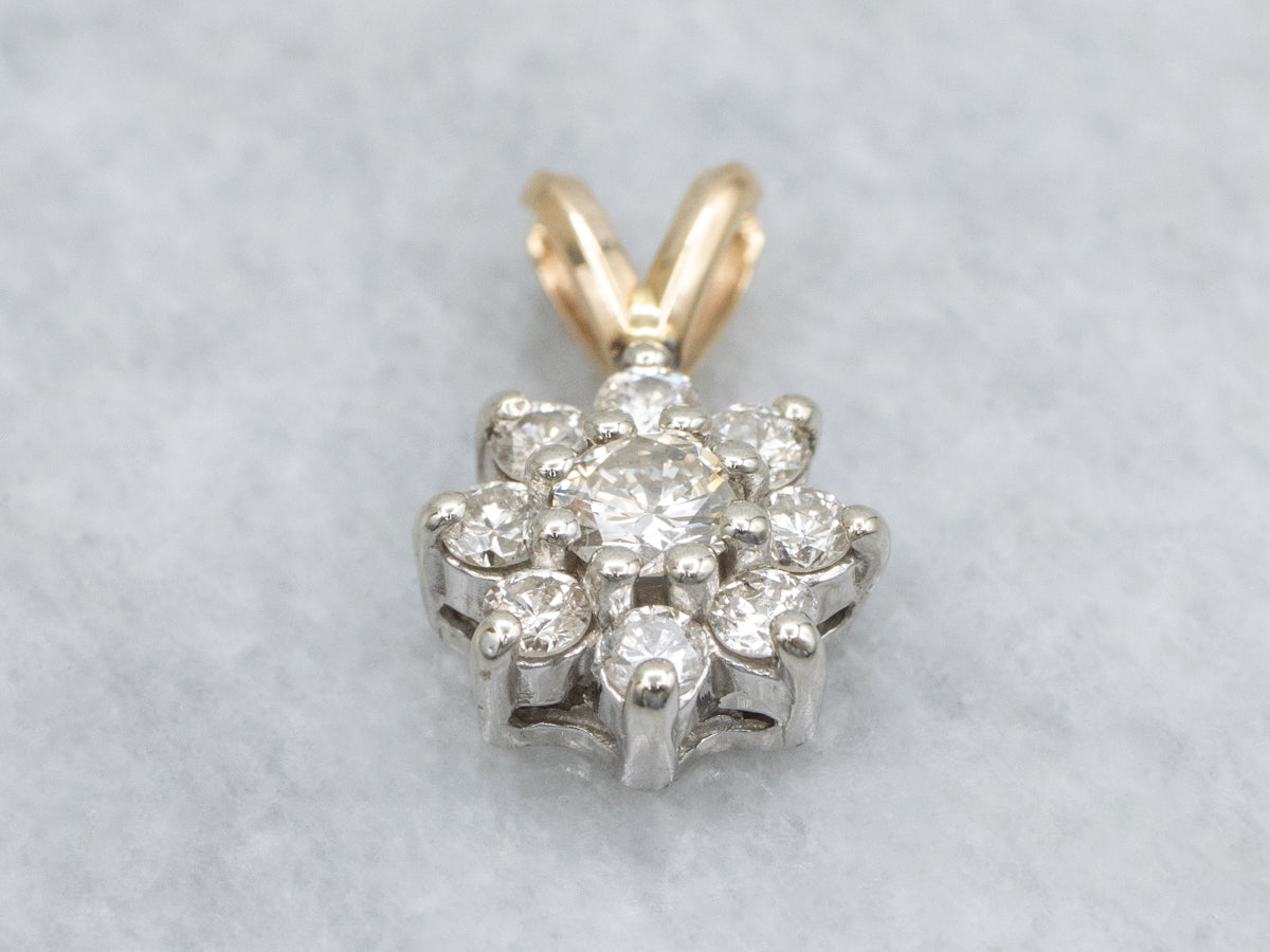 Two-Tone Gold Floral Diamond Halo Pendant