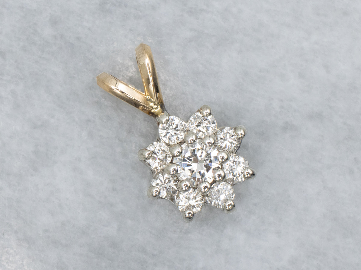 Two-Tone Gold Floral Diamond Halo Pendant