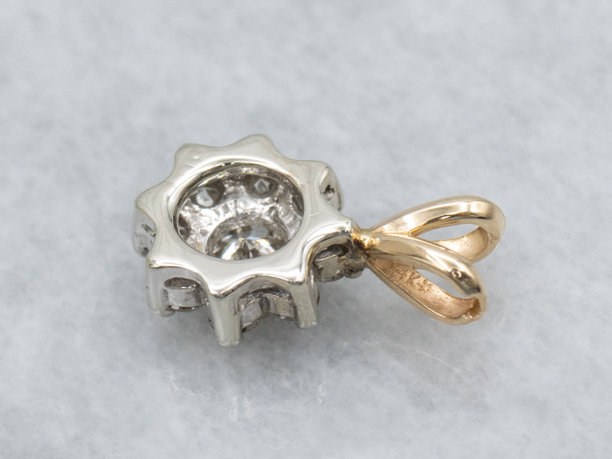 Two-Tone Gold Floral Diamond Halo Pendant
