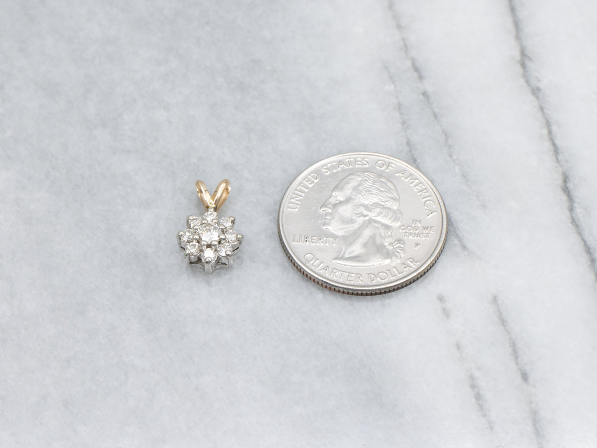 Two-Tone Gold Floral Diamond Halo Pendant