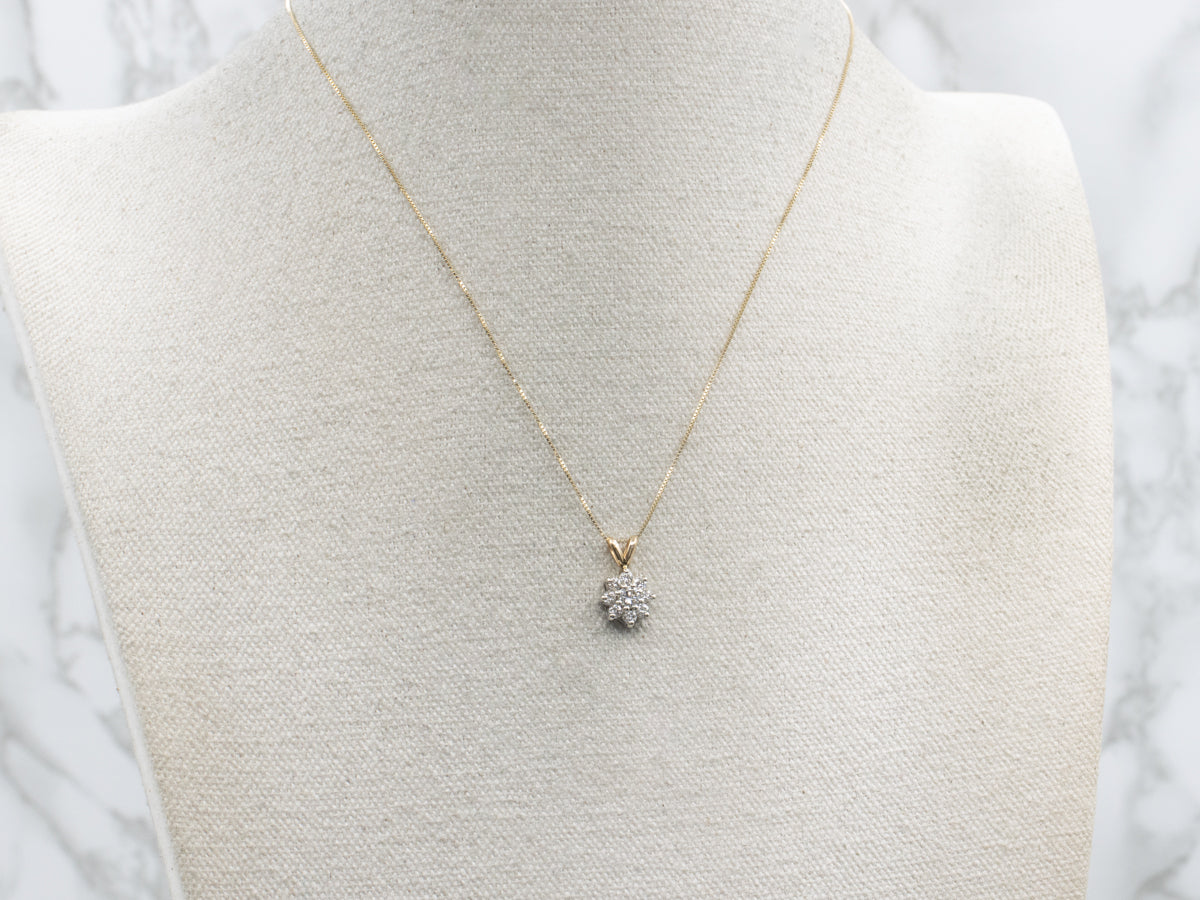 Two-Tone Gold Floral Diamond Halo Pendant