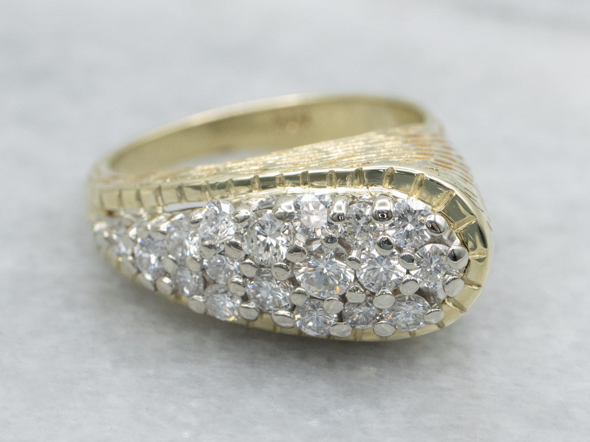 Modern Diamond Cluster Ring with Textured Gold
