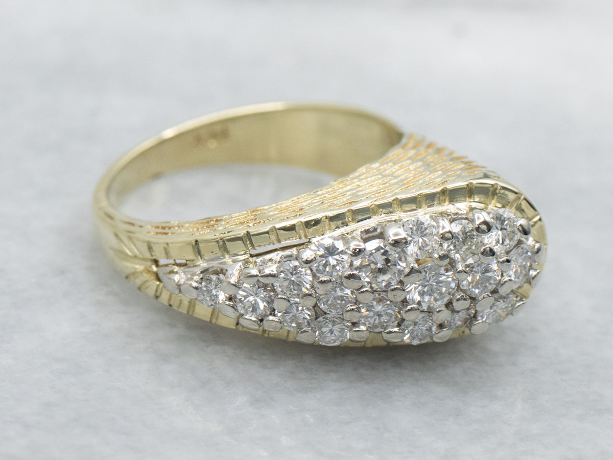 Modern Diamond Cluster Ring with Textured Gold