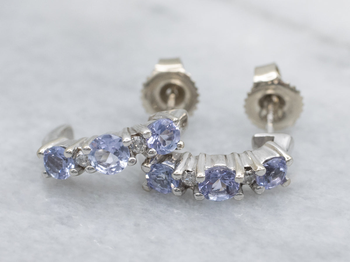 Tanzanite and Diamond Curved J-Hoop Earrings