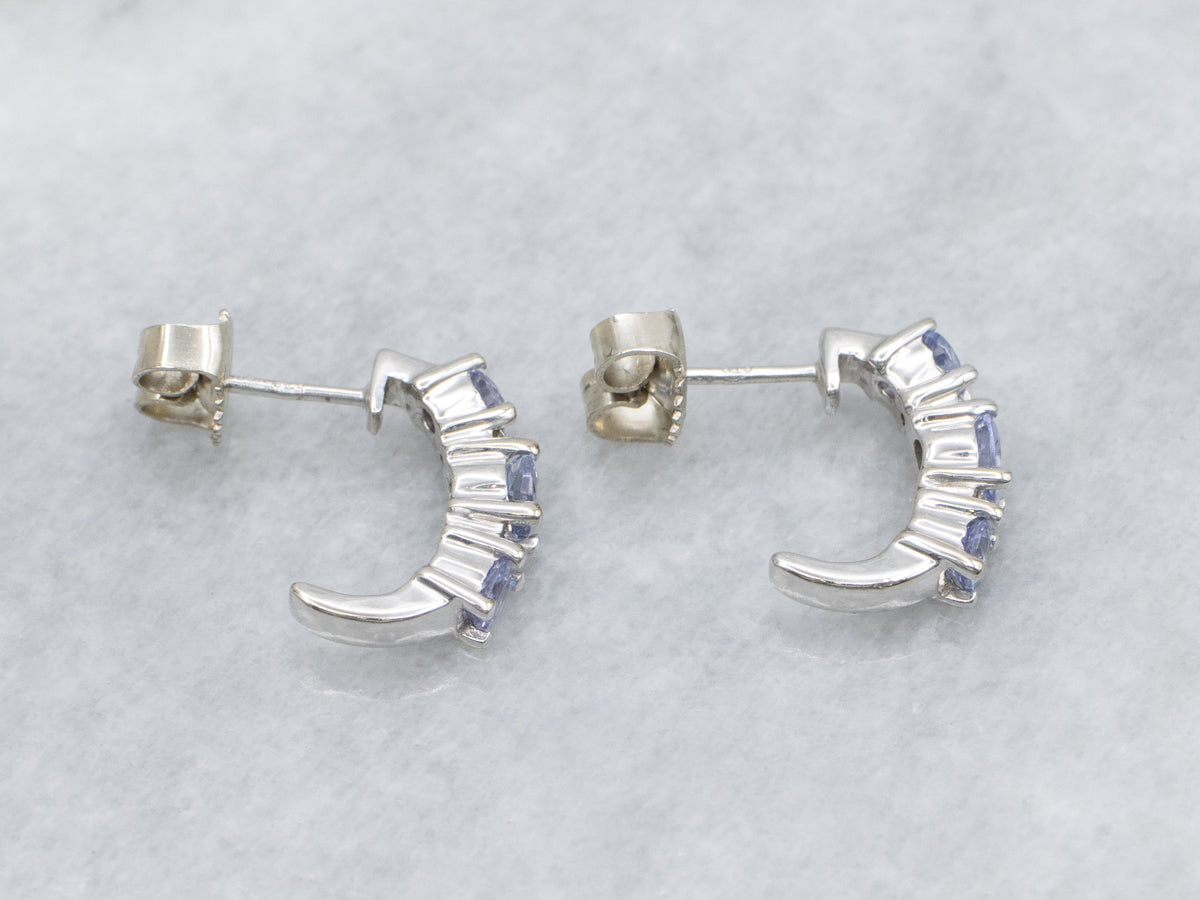 Tanzanite and Diamond Curved J-Hoop Earrings