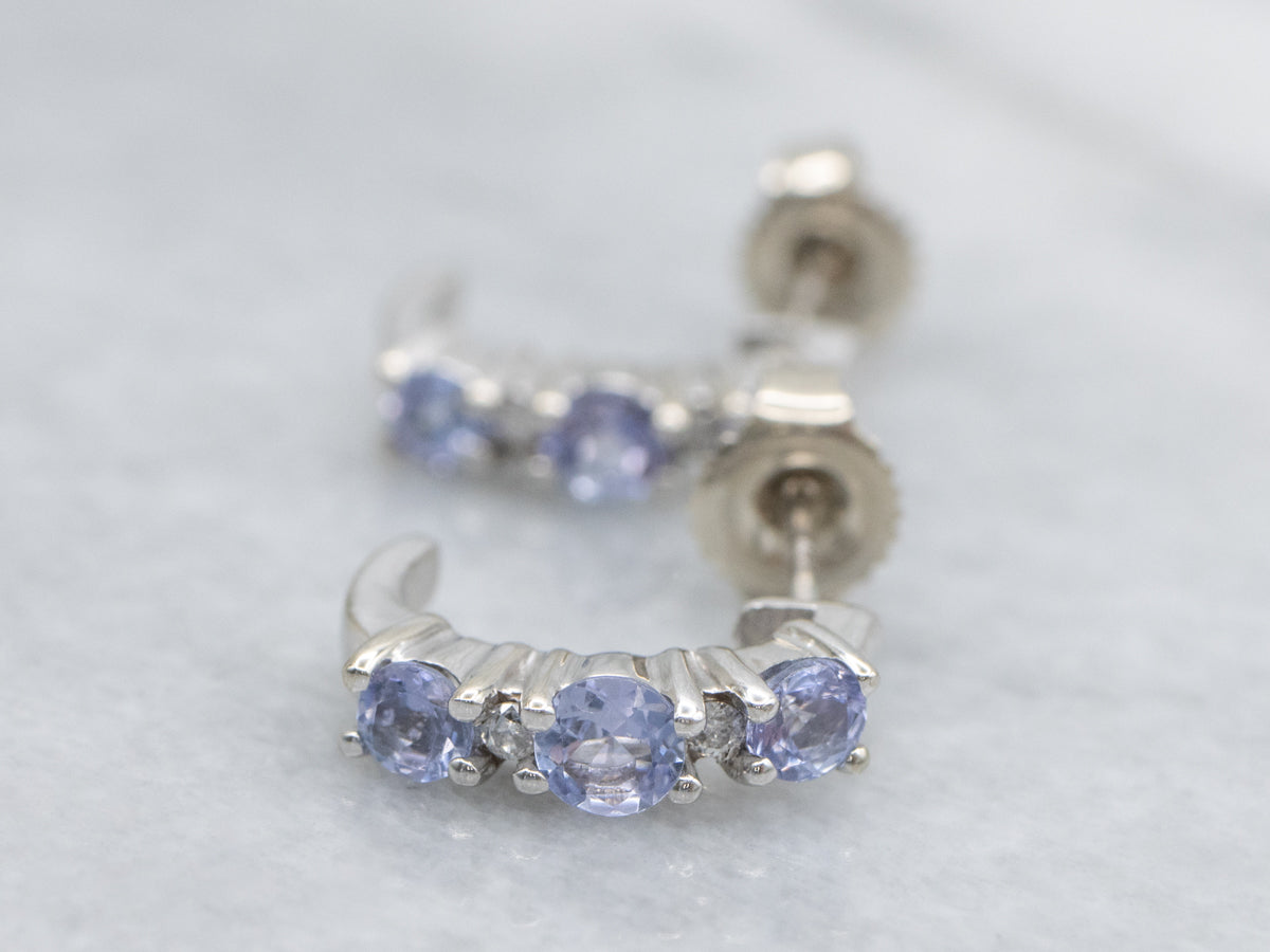Tanzanite and Diamond Curved J-Hoop Earrings