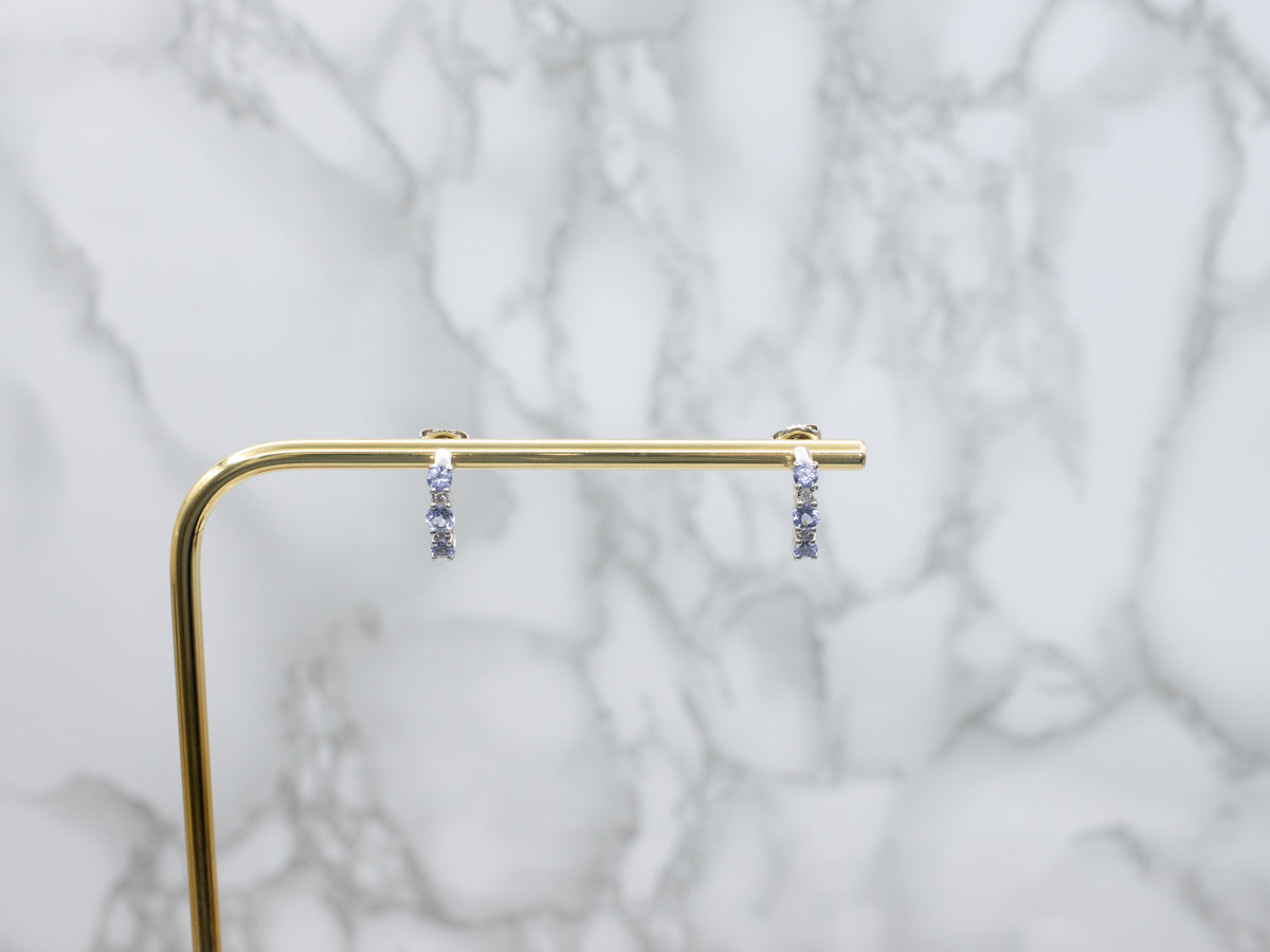 Tanzanite and Diamond Curved J-Hoop Earrings