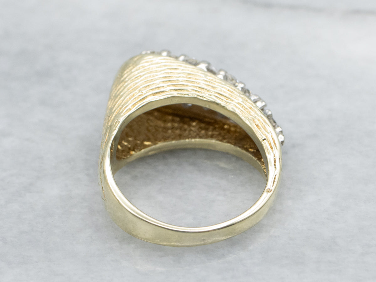 Modern Diamond Cluster Ring with Textured Gold