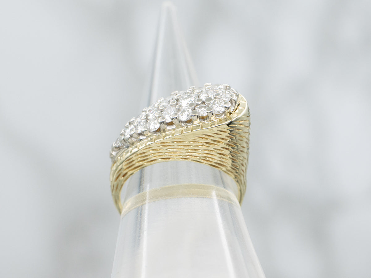 Modern Diamond Cluster Ring with Textured Gold