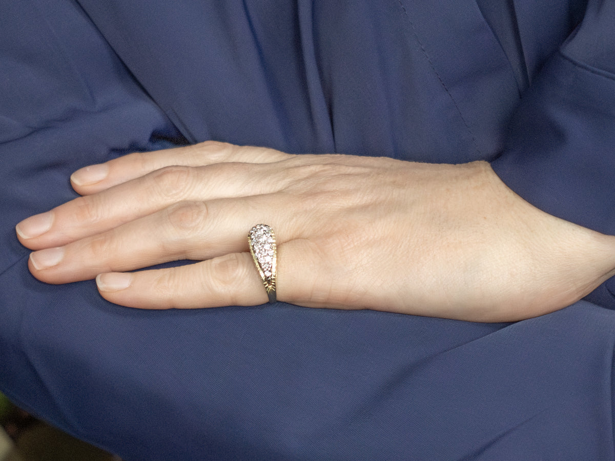 Modern Diamond Cluster Ring with Textured Gold