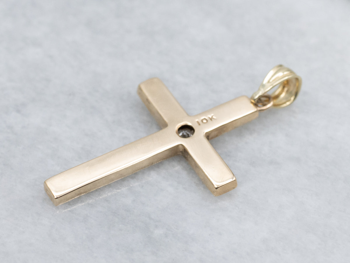 Vintage Yellow Gold Engraved Gold Diamond Cross Pendant