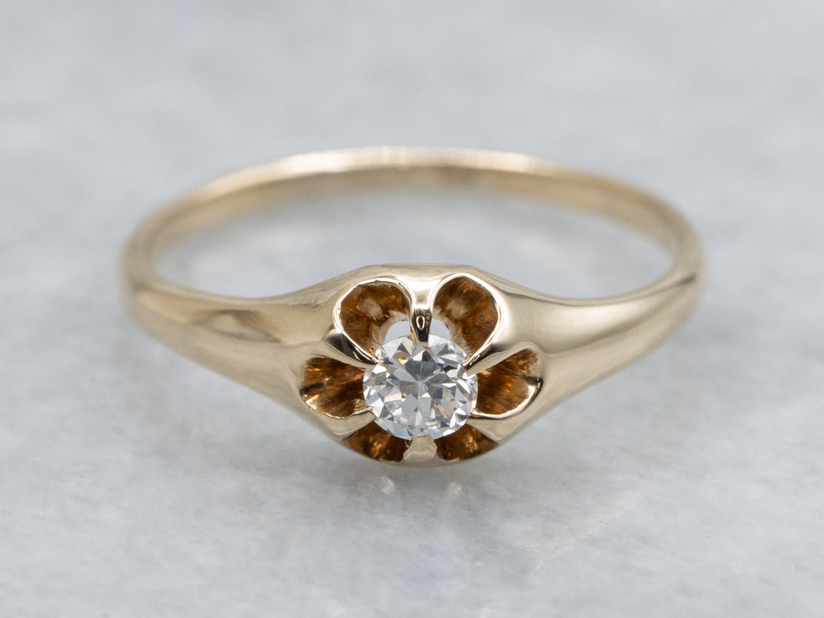 Sweet Antique Gold Belcher Set Diamond Engagement Ring