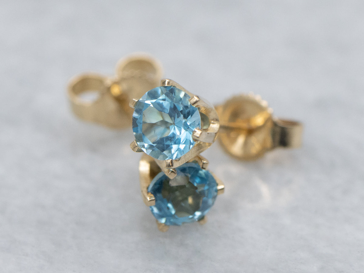 Round-Cut Blue Topaz Yellow Gold Stud Earrings
