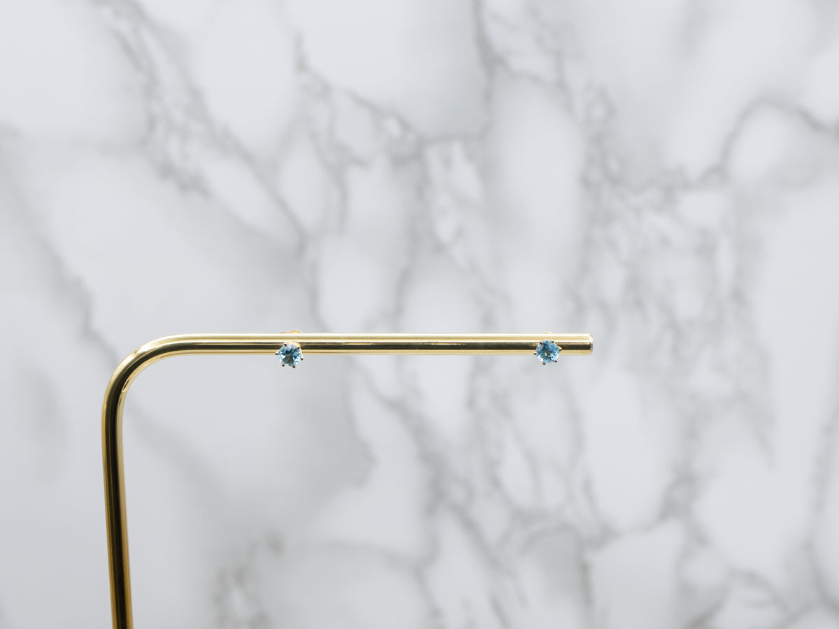 Round-Cut Blue Topaz Yellow Gold Stud Earrings