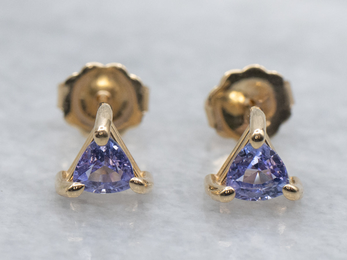 Trillion-Cut Tanzanite Yellow Gold Stud Earrings