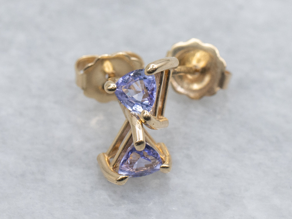 Trillion-Cut Tanzanite Yellow Gold Stud Earrings