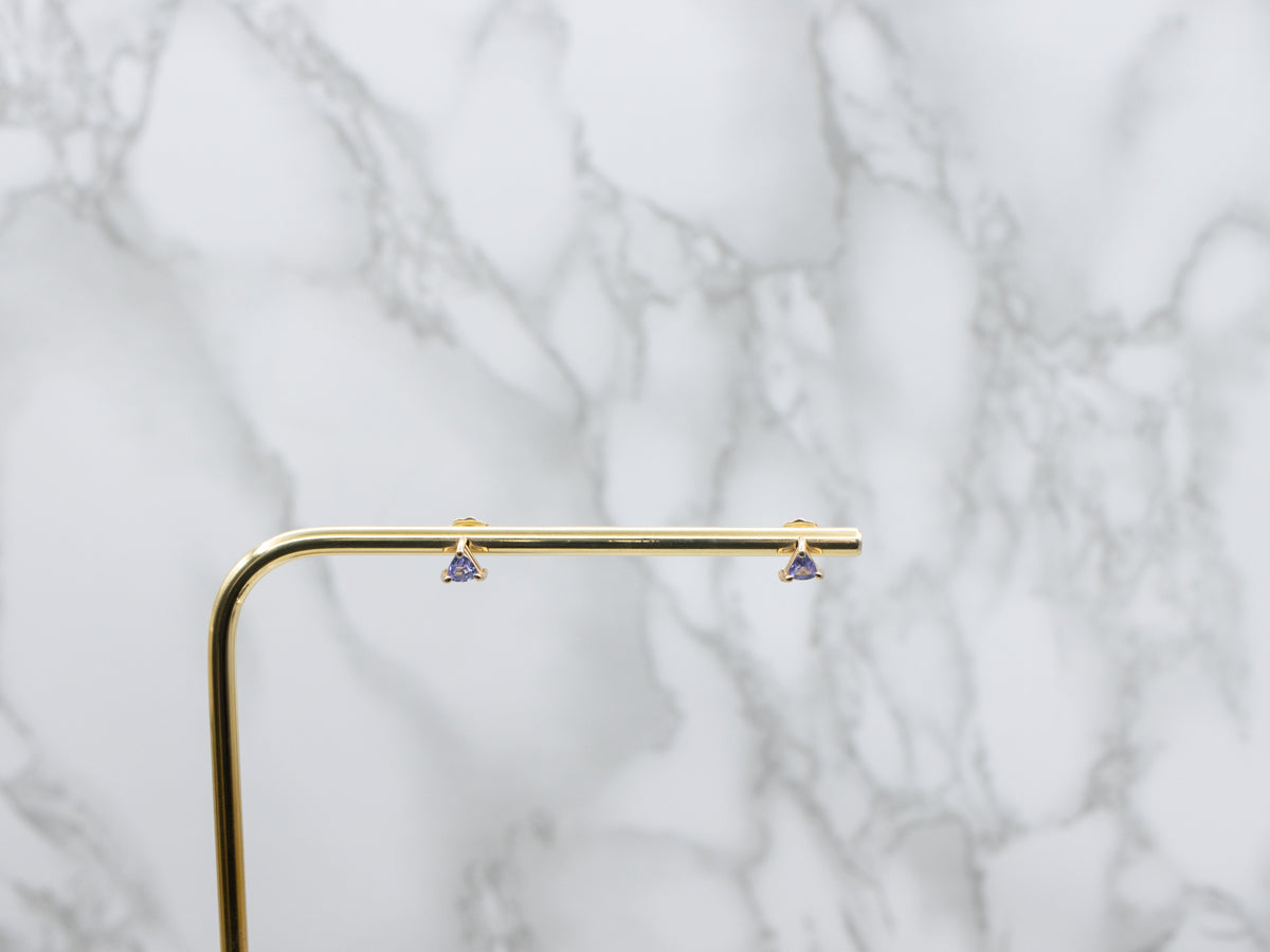 Trillion-Cut Tanzanite Yellow Gold Stud Earrings
