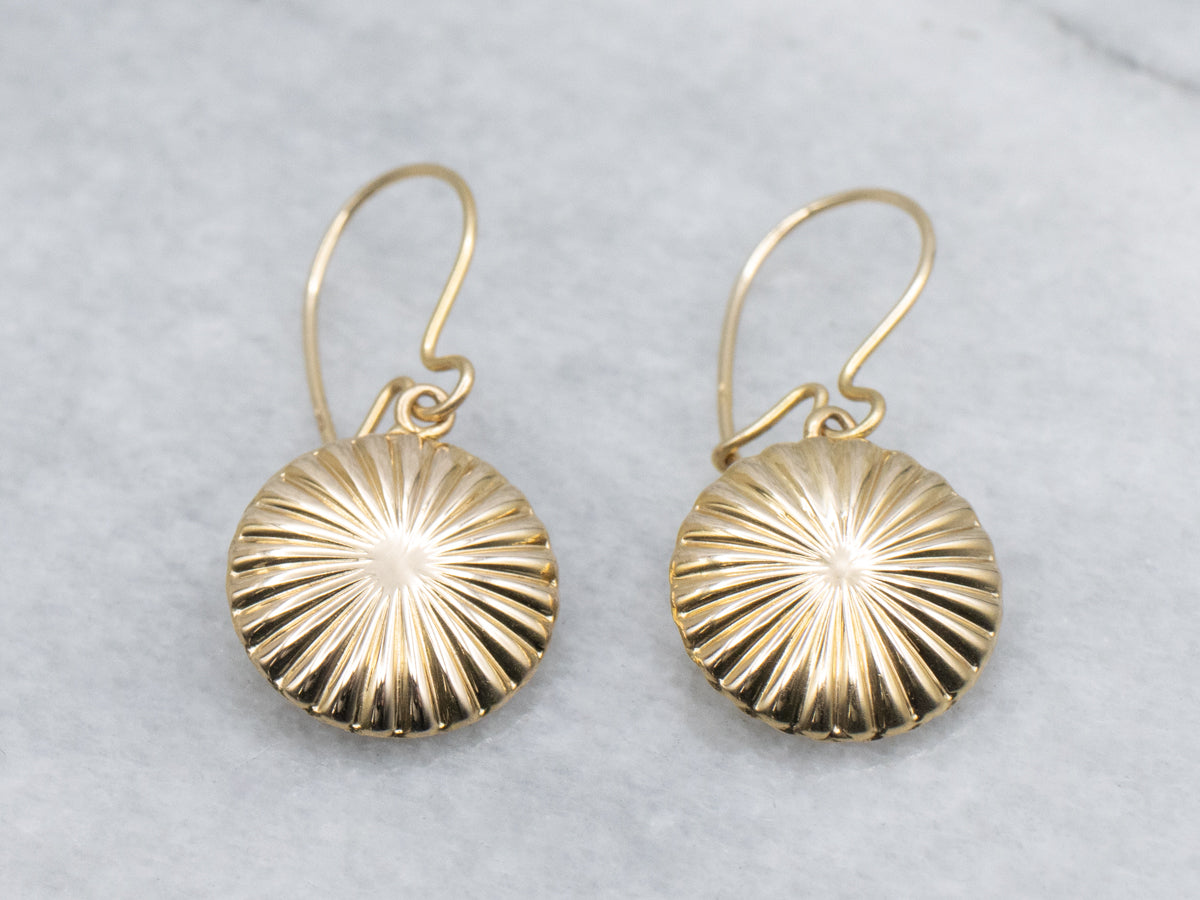 Vintage Radiating Gold Disc Drop Earrings
